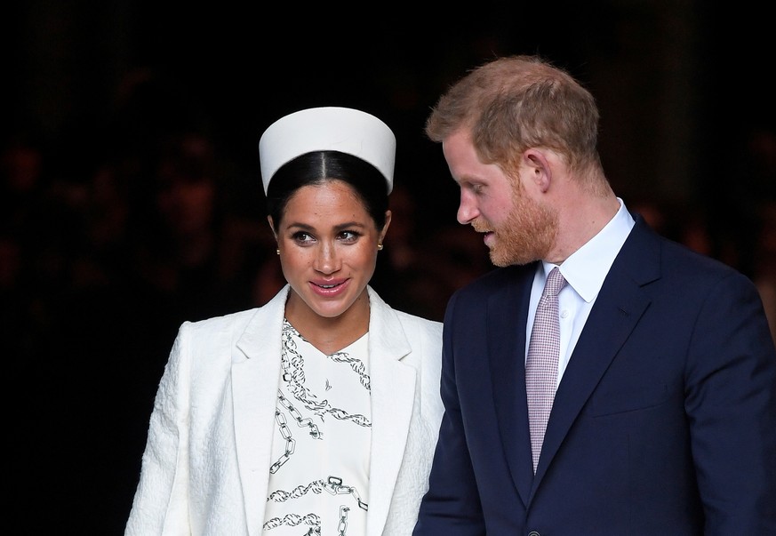 FILE PHOTO: Britain&#039;s Prince Harry and Meghan, Duchess of Sussex leave after the Commonwealth Service at Westminster Abbey, on Commonwealth Day, in London, Britain March 11, 2019. REUTERS/Toby Me ...