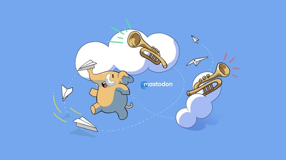 Das Logo von Mastodon: Ein fröhlicher Urzeitelefant trötet sich durchs Fediverse.