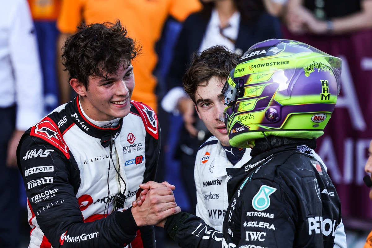 BEARMAN Ollie, Haas F1 Team VF-24 Ferrari, portrait, HAMILTON Lewis gbr, Mercedes AMG F1 Team W15, portrait COLAPINTO Franco arg, Williams Racing FW46, portrait during the Formula 1 Azerbaijan Grand P ...