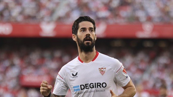 FILE - Sevilla&#039;s Isco Alarcon during a Spanish La Liga soccer match between Sevilla and Rayo Vallecano at the Ramon Sanchez-Pizjuan stadium in Sevilla, Spain, Oct. 29, 2022. Former Real Madrid st ...