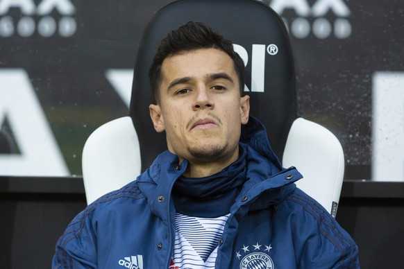 Spielerbank, Philippe Coutinho FCB, Fussball, Bundesliga, 2019/2020, Stadion Borussia-Park, Borussia Moenchengladbach vs. FC Bayern Muenchen 2-1 Fussball, Bundesliga, 2019/2020, Borussia Moenchengladb ...