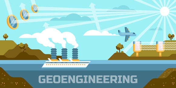 Geoengineering concept vector illustration, altering, atmosphere biosphere ceres