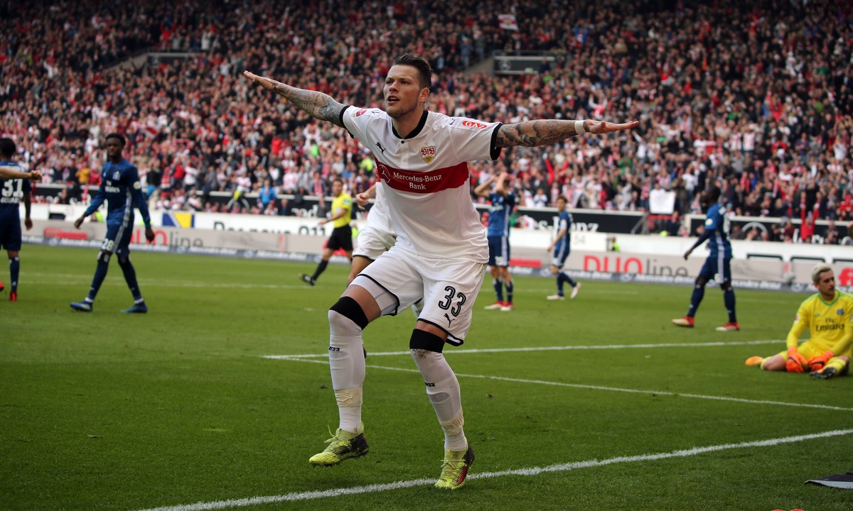 VfB Stuttgart - Hamburger SV Deutschland, Stuttgart, 31.03.2018, Fussball, Bundesliga, Saison 2017/2018, 28. Spieltag, VfB Stuttgart - Hamburger SV (1:1): Daniel Ginczek (VfB Stuttgart); Jubel Tor 1:1 ...