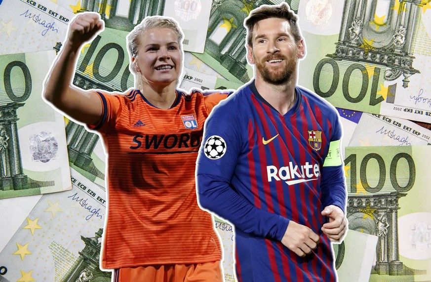 Ada Hegerberg (l.) und Lionel Messi schwimmen in Geld. Der eine mehr, die andere weniger.