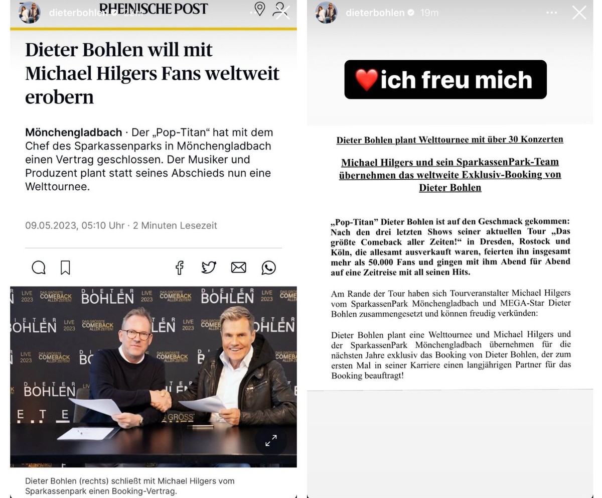 Dieter Bohlen teilte den Bericht über seine künftige Welttournee auf seinem Account.