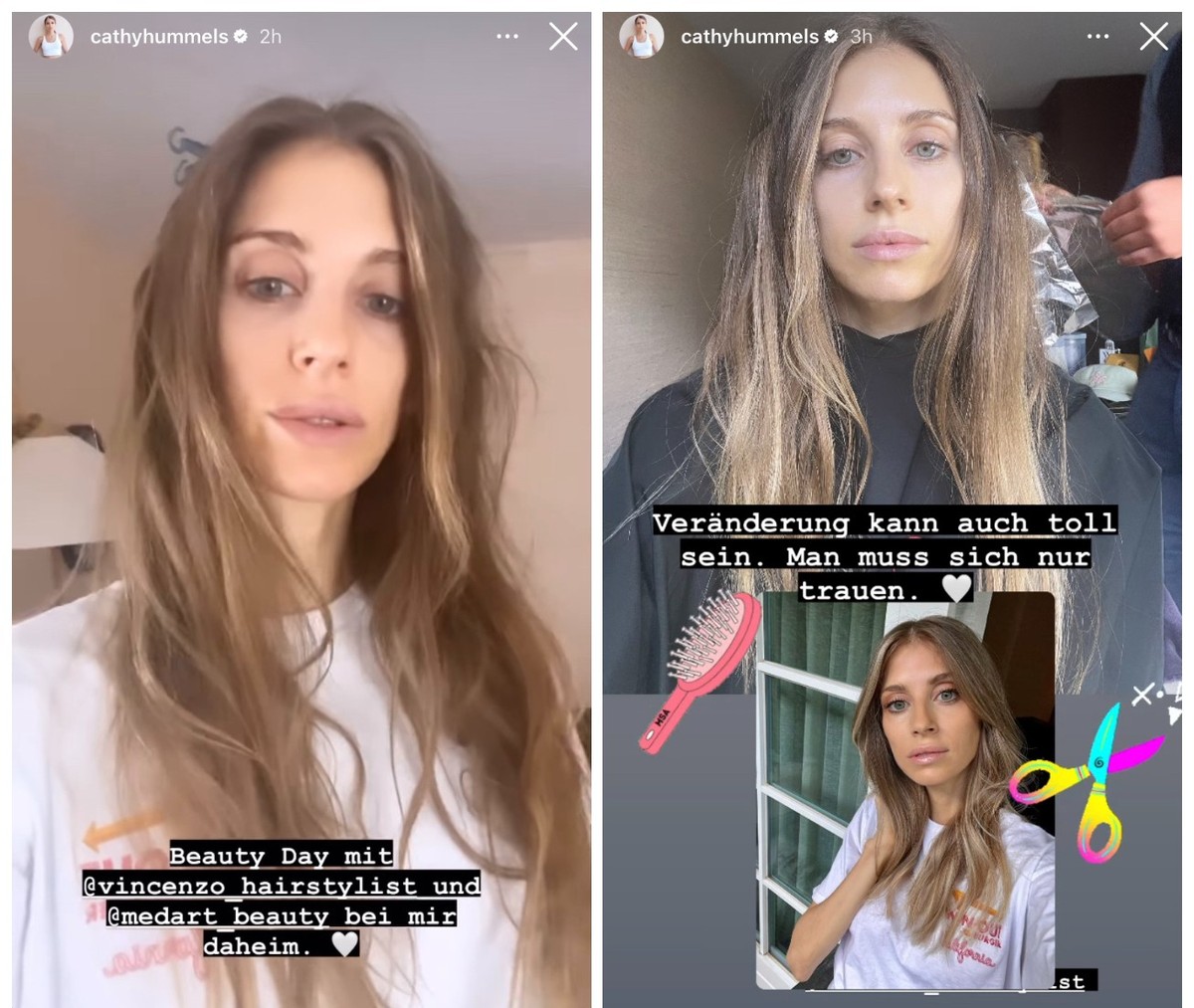 Cathy Hummels lässt ihre Haare schneiden.