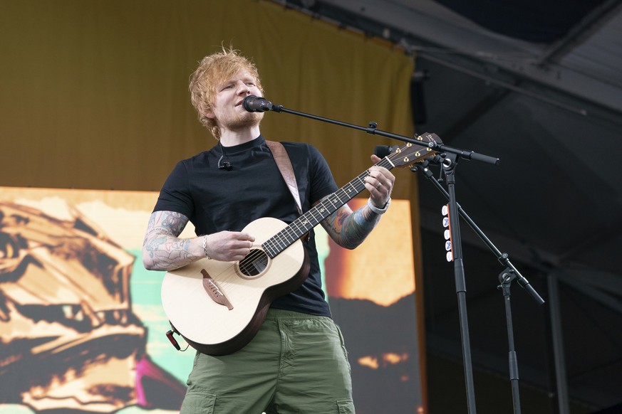 Ed Sheeran performs at the 2023 New Orleans Jazz &amp; Heritage Festival on Saturday, April 29, 2023, at the Fair Grounds Race Course in New Orleans. (Photo by Amy Harris/Invision/AP)