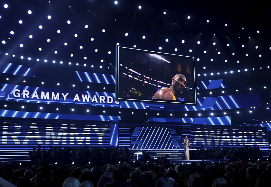 Host Alicia Keys speaks during a tribute in honor of the late Kobe Bryant at the 62nd annual Grammy Awards on Sunday, Jan. 26, 2020, in Los Angeles. (Photo by Matt Sayles/Invision/AP)