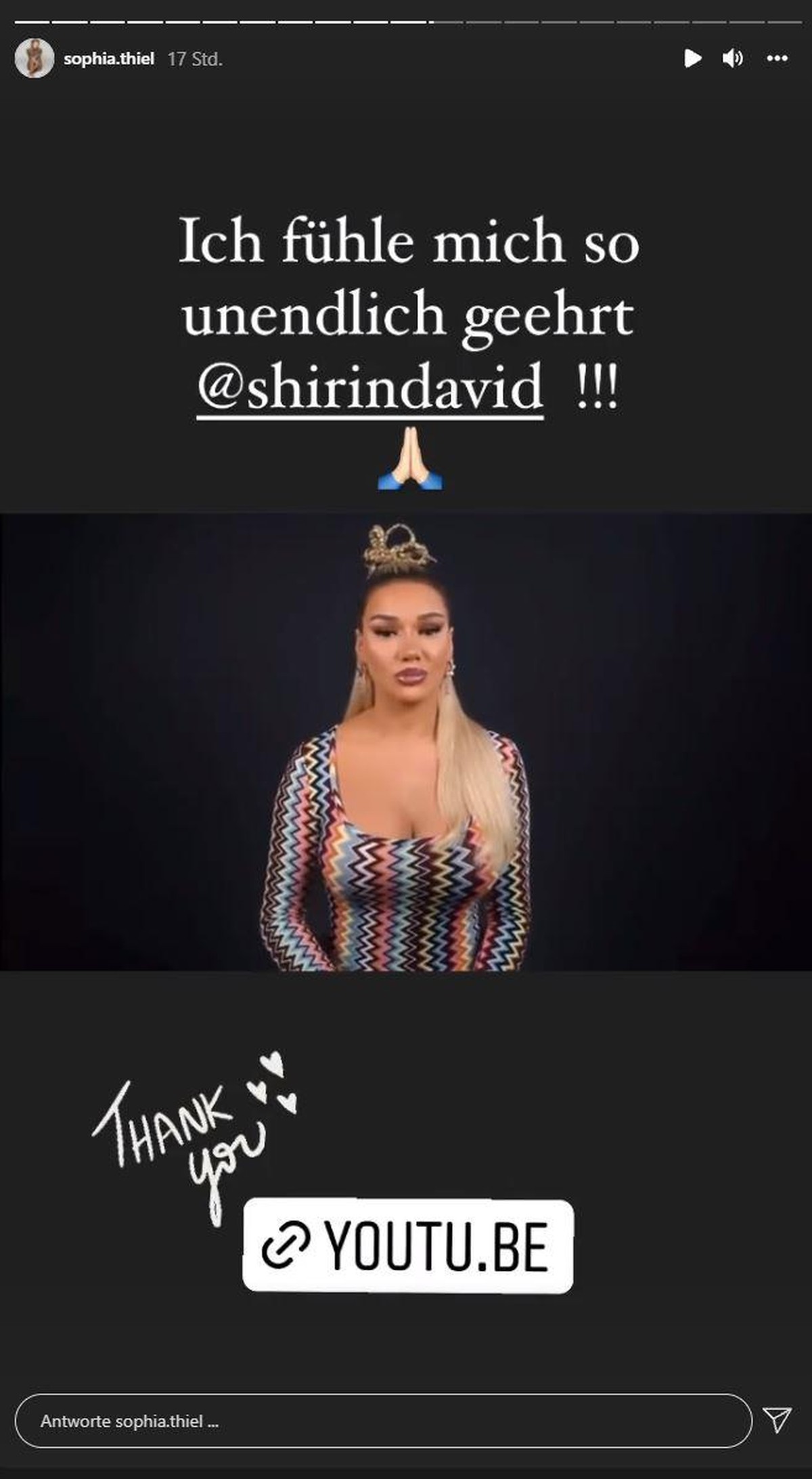 So bedankte sich Sophia Thiel bei Shirin.