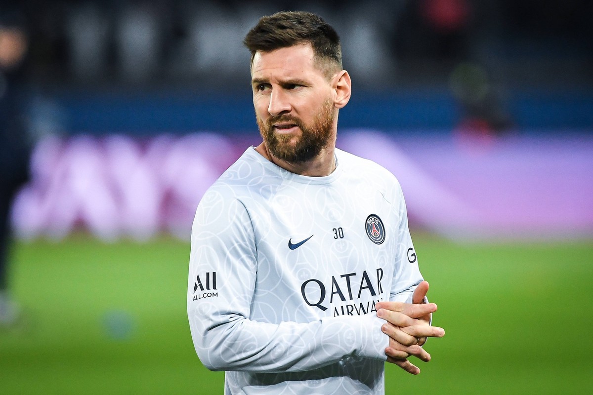 April 2, 2023, Paris, France, France: Lionel Leo MESSI of PSG during the Ligue 1 match between Paris Saint-Germain PSG and Olympique Lyonnais OL at Parc des Princes Stadium on April 02, 2023 in Paris, ...