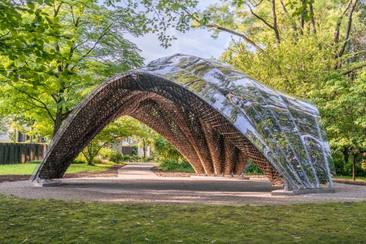 So sieht der aus Flachsfasern bestehende Pavillon aus.