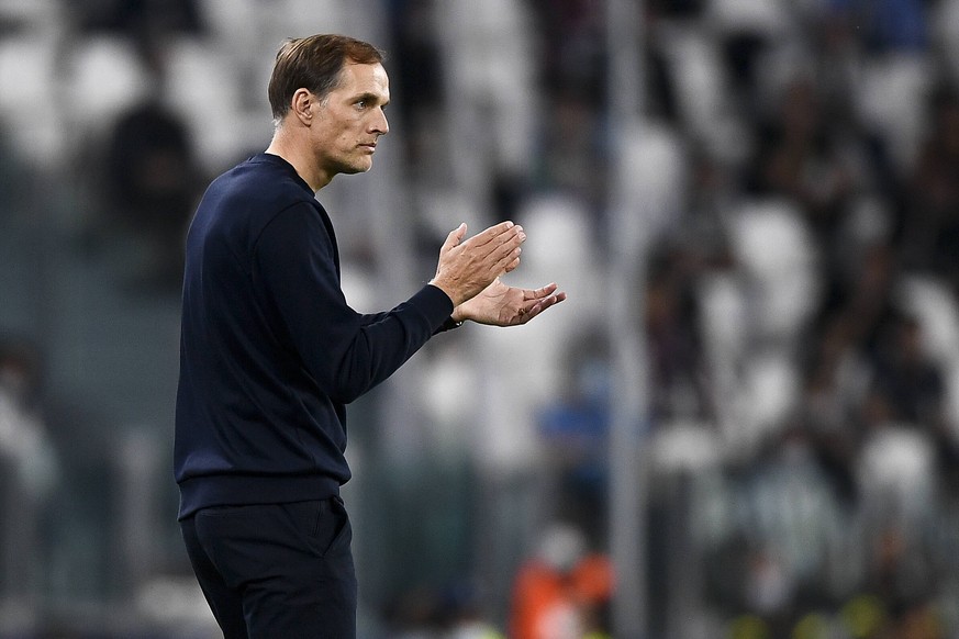 Juventus FC v Chelsea FC - UEFA Champions League Thomas Tuchel, head coach of Chelsea FC, reacts during the UEFA Champions League football match between Juventus FC and Chelsea FC. Turin Italy Copyrig ...