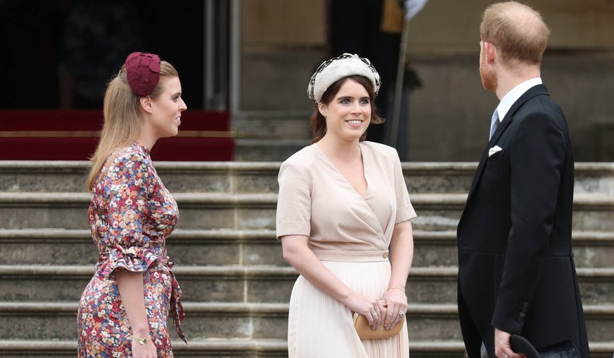 . 29/05/2019. London, United Kingdom. Queen Elizabeth II, Prince Harry,The Duke of Sussex , Princess Eugenie and Princess Beatrice at a Royal Garden Party at Buckingham Palace in London. PUBLICATIONxI ...