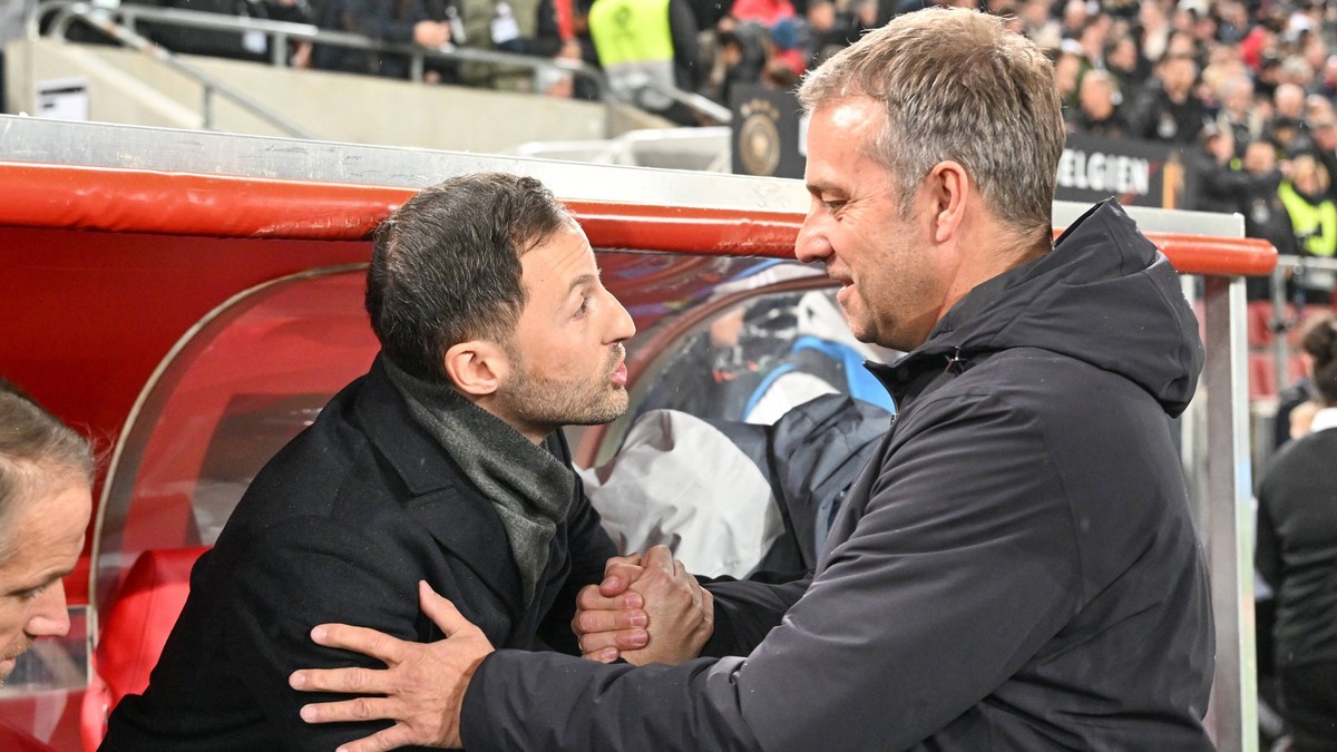 GERMANY VS BELGIUM Head Coach Domenico Tedesco of Belgium and Head Coach Hans-Dieter Flick of Germany pictured ahead of a friendly soccer game between the national teams of Germany and Belgium , calle ...