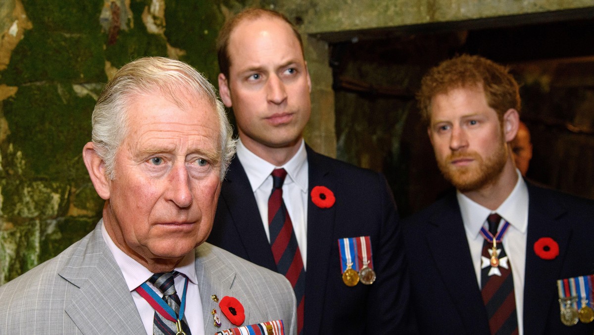 VIMY, FRANCE - APRIL 09: Prince Charles, Prince of Wales, Prince William, Duke of Cambridge and Prince Harry visit the tunnel and trenches at Vimy Memorial Park during the commemorations for the cente ...