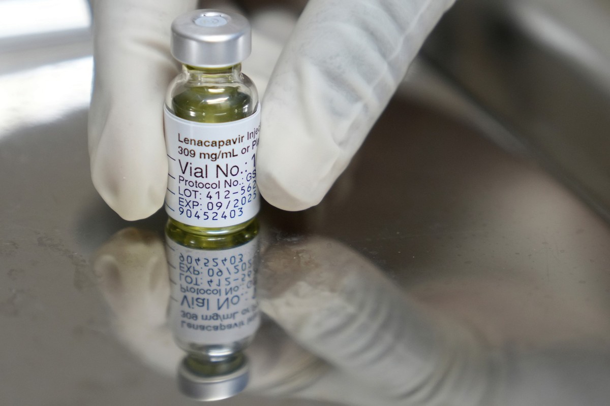 FILE - A pharmacist holds a vial of lenacapavir, an injectable HIV prevention drug, at the Desmond Tutu Health Foundation&#039;s Masiphumelele Research Site, in Cape Town, South Africa, Tuesday, July  ...