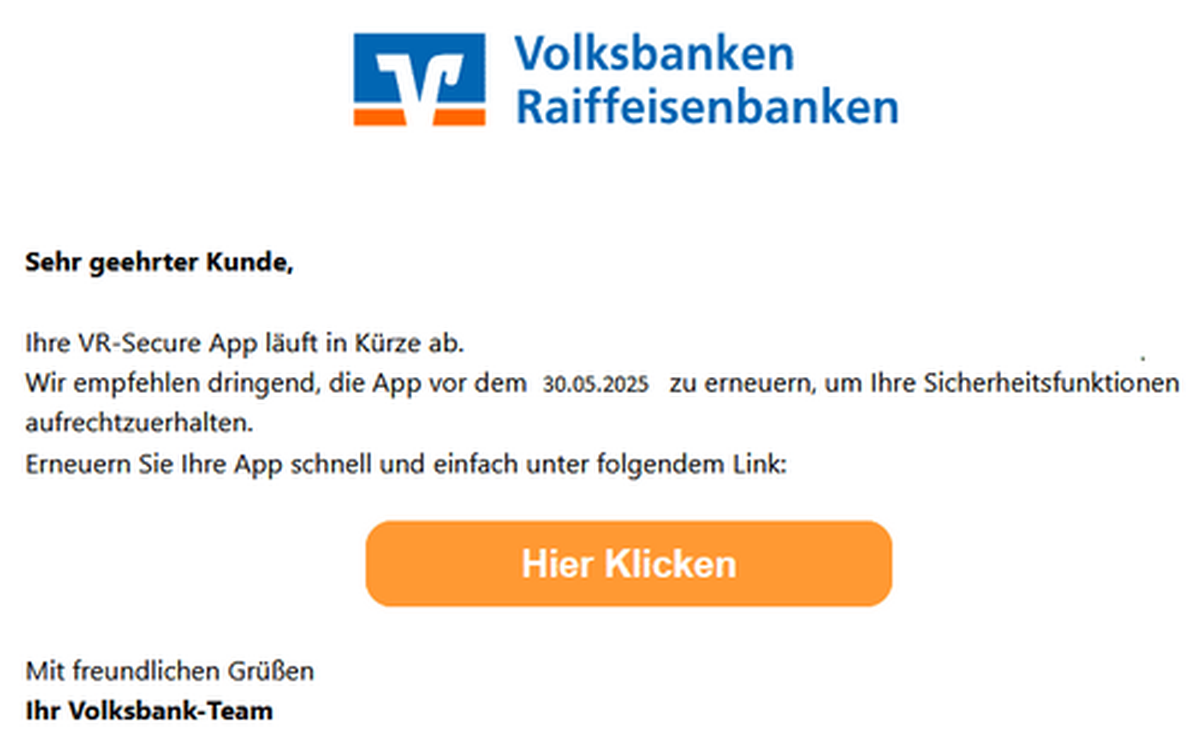 So sieht die Phishing-Mail aus.