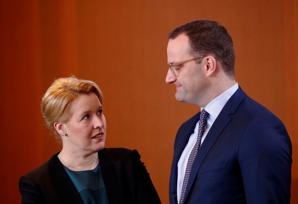 German Minister for Family, Pensioners and Youth Franziska Giffey and Health Minister Jens Spahn attend the weekly cabinet meeting in Berlin, Germany, December 12, 2018. REUTERS/Fabrizio Bensch
