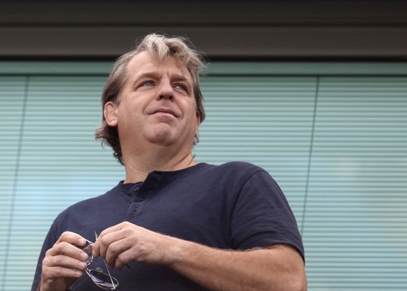 FILE - Chelsea owner Todd Boehly looks out from the stands before the English Premier League soccer match between Chelsea and Leicester City at Stamford Bridge Stadium in London on Aug. 27, 2022. Boeh ...