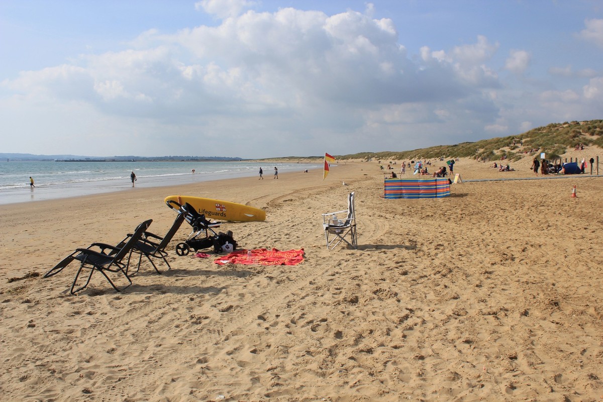 View of Camber sands beach East Sussex UK