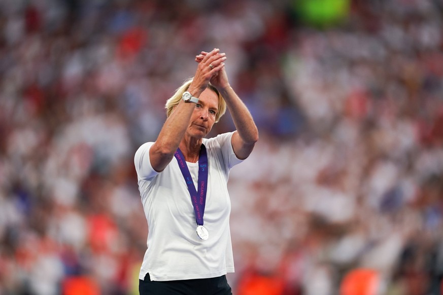 England v Germany - UEFA Womens Euro 2022 Final- Wembley Stadium Headcoach of Germany Martina Voss-Tecklenburg looks dejected and disappointed after their loss during the UEFA Womens Euro 2022 Final f ...