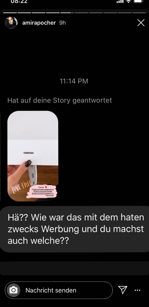 Amiras Account: Ein Follower wollte den Hintergrund ihres Werbeposts erklärt bekommen.