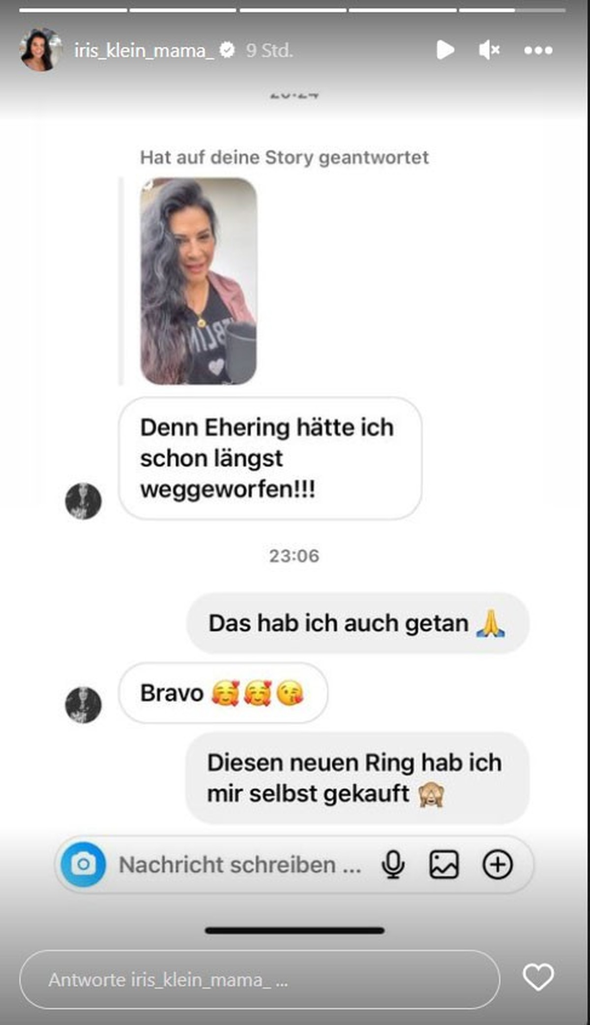 Iris Klein zeigt einen Chat-Verlauf bei Instagram.