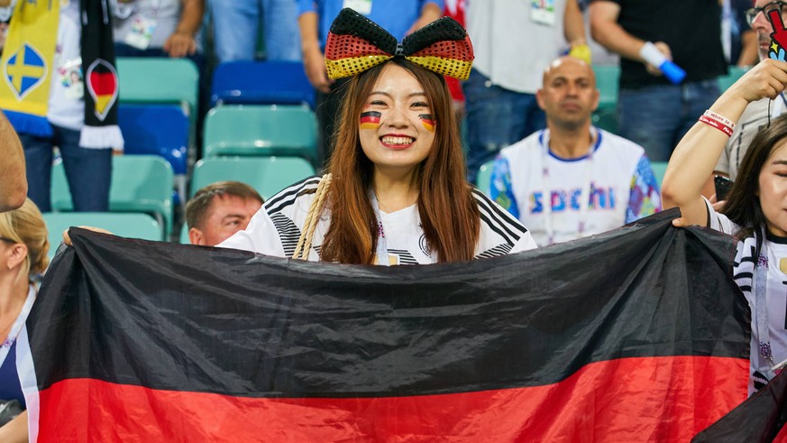 Germany - Sweden, Soccer, Sochi, June 23, 2018 fans, supporters, spectators, club flags, celebration. GERMANY - SWEDEN 2-1 FIFA World Cup WM Weltmeisterschaft Fussball 2018 RUSSIA, Group F, Season 201 ...