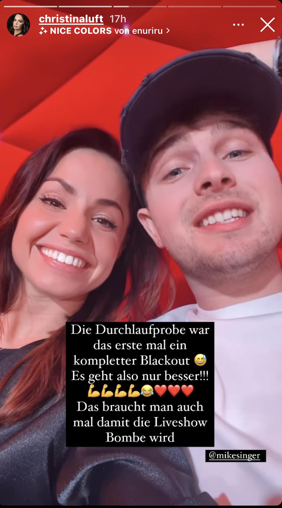 Christina Luft und Mike Singer berichten von ihrer Durchlaufprobe.