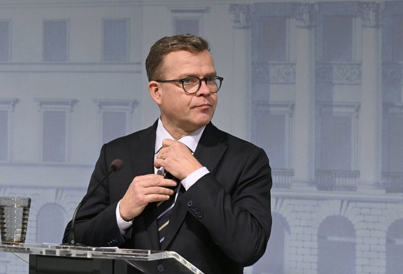 Finnish Prime Minister Petteri Orpo reacts during a press conference in Helsinki, Finland, on October 10, 2023. Finnish and Estonian gas network companies noticed an unusual drop in pressure in the Ba ...