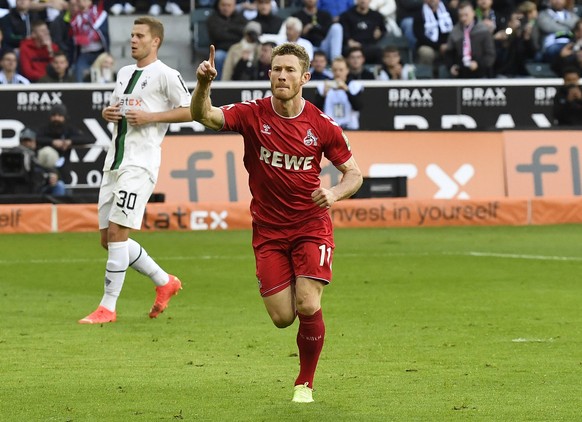 09.10.2022, Moenchengladbach, Germany, Borussia-Park, Borussia Moenchengladbach vs 1. FC Koeln - 1. Bundesliga, Florian Kainz 1. FC Koeln Torjubel, jubelt nach seinem Treffer zum 1:1 Foto Ralf Treese ...