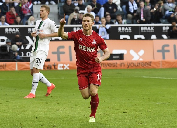 09.10.2022, Moenchengladbach, Germany, Borussia-Park, Borussia Moenchengladbach vs 1. FC Koeln - 1. Bundesliga, Florian Kainz 1. FC Koeln Torjubel, jubelt nach seinem Treffer zum 1:1 Foto Ralf Treese  ...