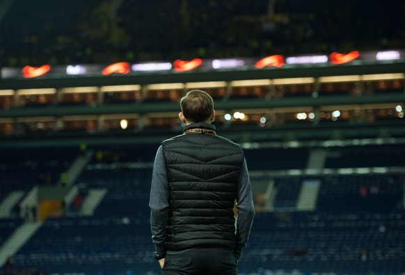 Dortmund's Head Coach Trainer Thomas Tuchel looks at the stadium prior the UEFA Europa League round of 32, second leg soccer match between Porto FC and Borussia Dortmund at the Estadio do Dragao in Po ...