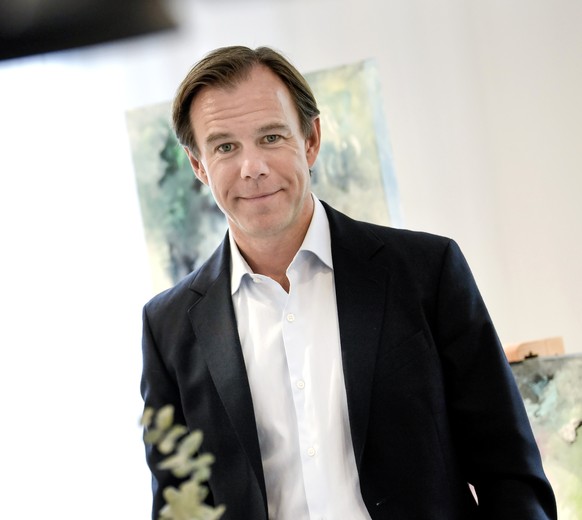 Swedish retailer Hennes &amp; Mauritz director Karl-Johan Persson presents the H and M company sales report during a media conference in Stockholm, Sweden, Thursday June 27, 2019. (Pontus Lundahl / TT ...