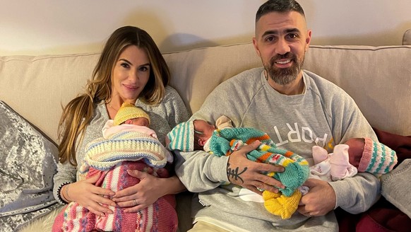 Anna-Maria Ferchichi und Bushido mit den Drillingen.