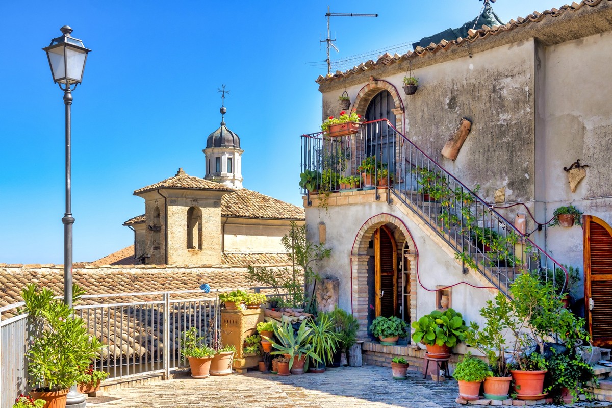 View of the rooftops of the Castello district, Penne, Italy,