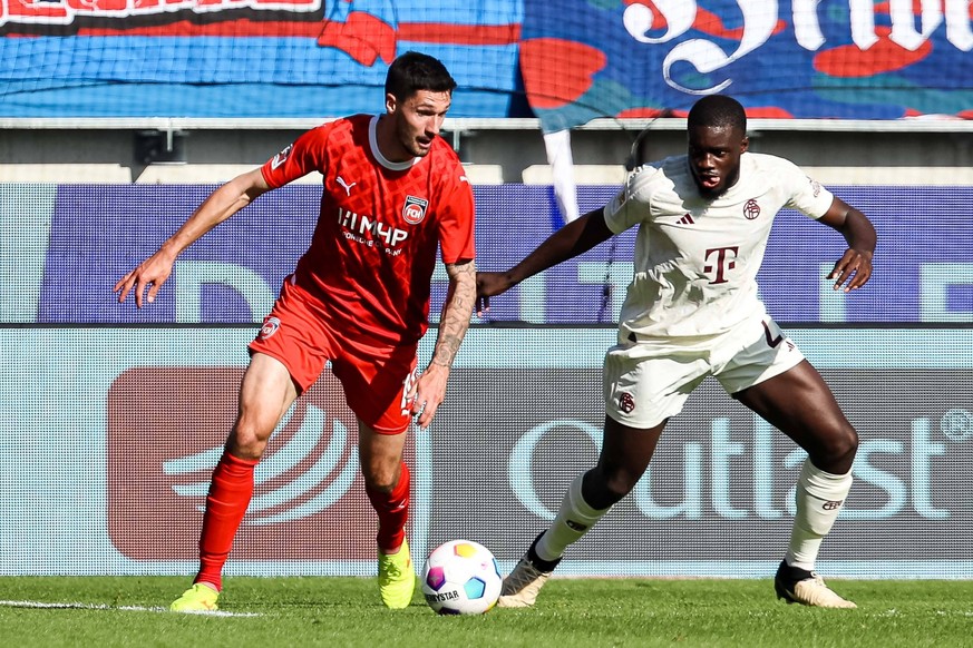 Tim Kleindienst FC Heidenheim, 10 Dayot Upamecano FC Bayern Muenchen, 02 GER, 1. FC Heidenheim 1846 vs. FC Bayern Muenchen, Fussball 1.Bundesliga, 28. Spieltag, 06.04.2024, Saison 2023/2024 DFL REGULA ...