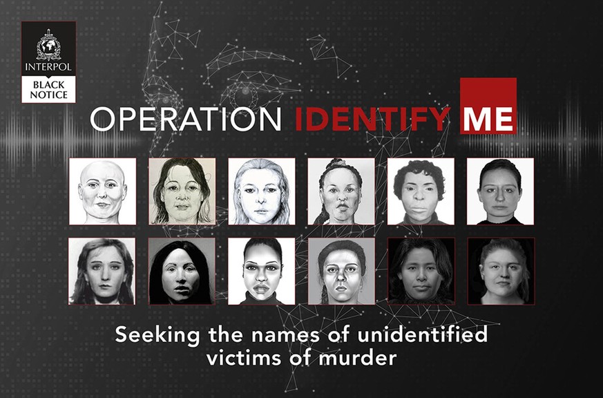This photo of a notice posted on the Interpol Website on Wednesday May 10, 2023 shows an international appeal to identify female murder victims. Belgian, Dutch and German police working with Interpol  ...