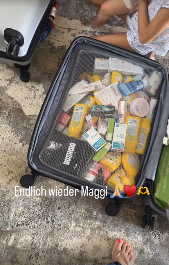 Anna-Maria Ferchichi freut sich auf Instagram über einen Koffer voller Sonnencreme.