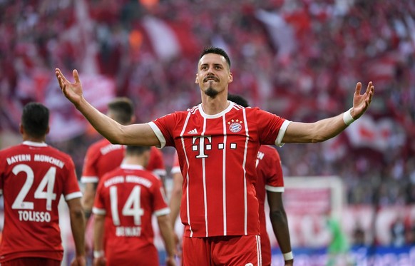 Fussball 1.Bundesliga Saison 17/18 22.03.2018 FC Bayern Muenchen - Borussia Moenchengladbach JUBEL FC Bayern Muenchen; Torschuetze zum 2-0 Sandro Wagner Muenchen *** Soccer 1 Bundesliga Season 17 18 2 ...