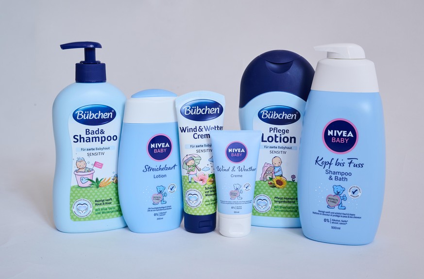 Unterschiedliche Pflege-Produkte für Babys der Hersteller Bübchen und Nivea. Der Babypflege-Hersteller wirft seinem Konkurrenten die Nachahmung seiner Produkte vor.