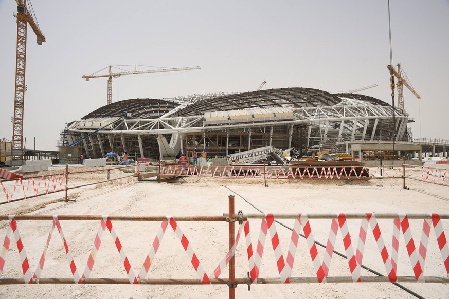 AL WAKRAH, QATAR - MAY 14, 2018: A view of the construction site of Al Wakrah Stadium designed by Iraqi-British architect Zaha Hadid, a venue for 2022 FIFA World Cup WM Weltmeisterschaft Fussball foot ...