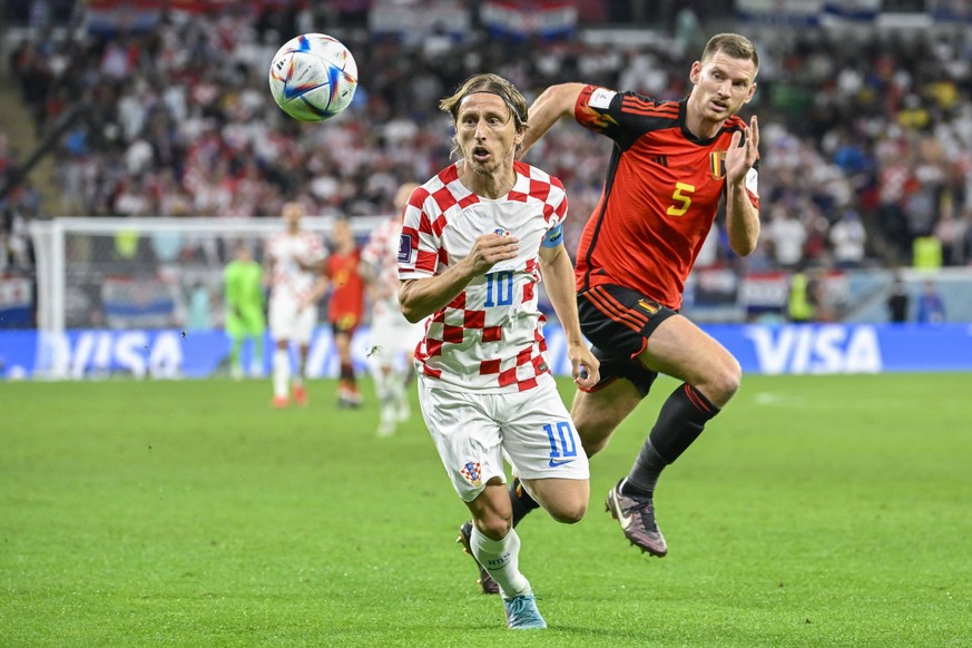 DOHA, QATAR - DECEMBER 01 : Modric Luka midfielder of Croatia and Vertonghen Jan defender of Belgium during the FIFA World Cup, WM, Weltmeisterschaft, Fussball Qatar 2022 Group F match between Croatia ...