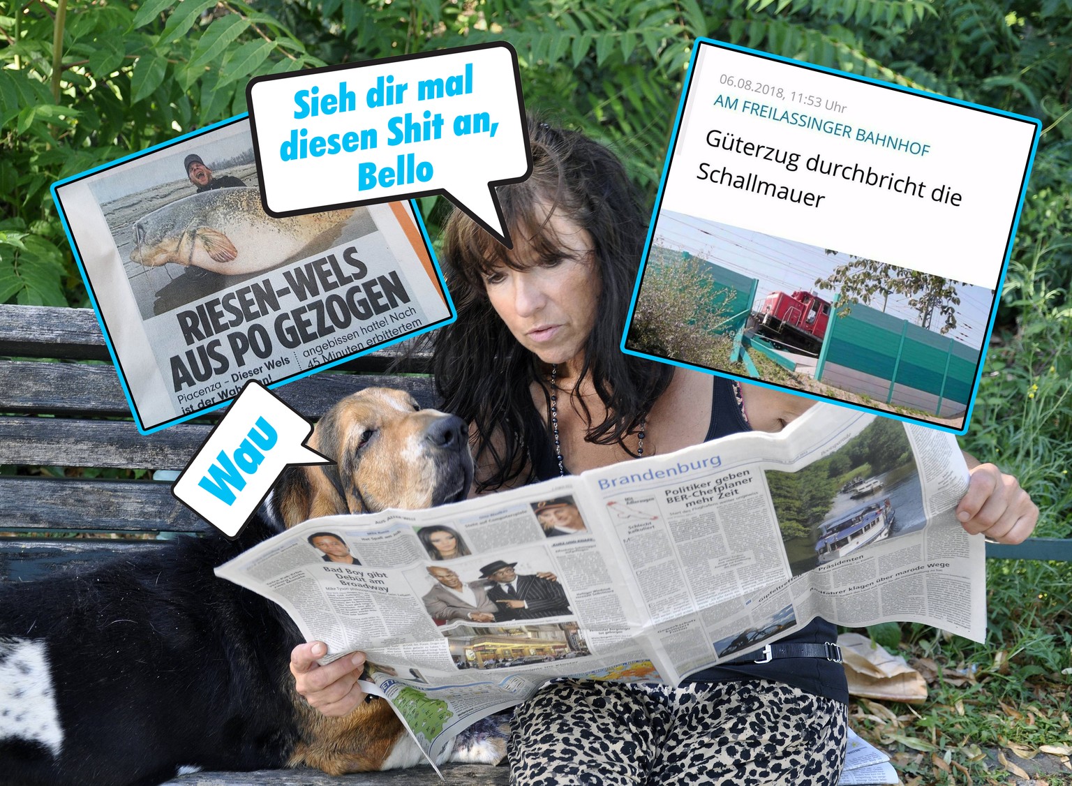 Bildnummer: 58373793 Datum: 12.08.2012 Copyright: imago/Steinach
Edith liest mit Hund Carl, Frau, Frauchen, Model, Edith, lesen, Zeitung, Hund, Carl, Basset, Hunderasse Symbolfoto Model released Gesel ...