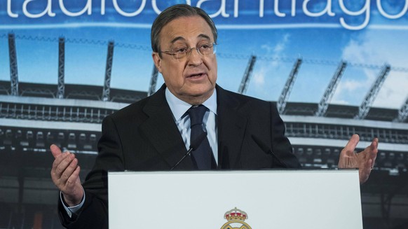 A file picture shows Real Madrid s president Florentino Perez during a press conference, PK, Pressekonferenz back in 2015 reissued 01 April 2021. Florentino Perez has demanded the Electoral Board to s ...