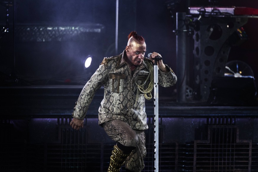 STOCKHOLM 2019-08-14 German industrial metal band Rammstein in concert at Stockholms Stadion. Singer Till Lindemann on stage. (c) NILSSON NILS PETTER / Aftonbladet / TT * * * EXPRESSEN OUT * * * AFTON ...