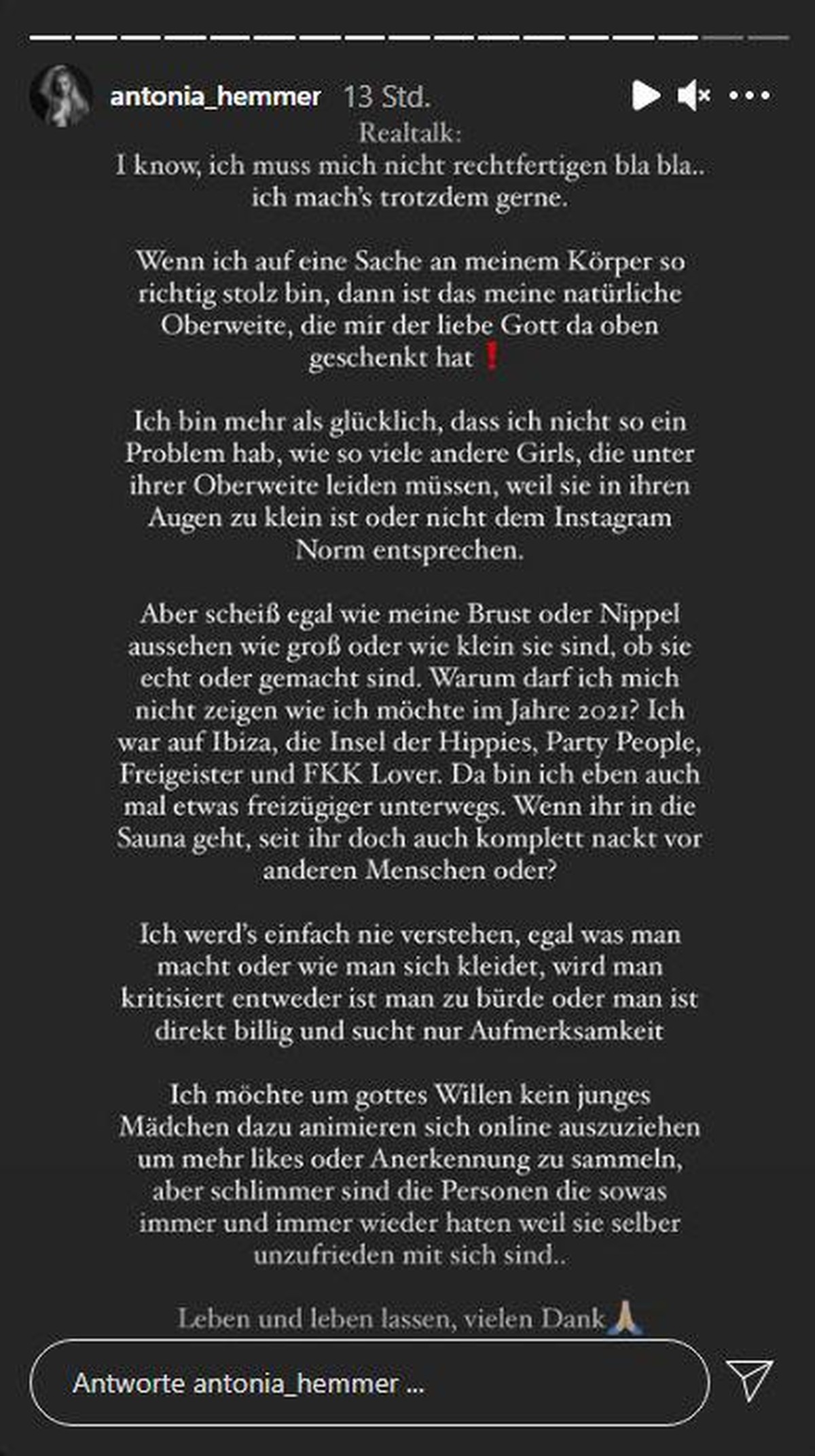 Antonias Antwort an ihre Kritiker.