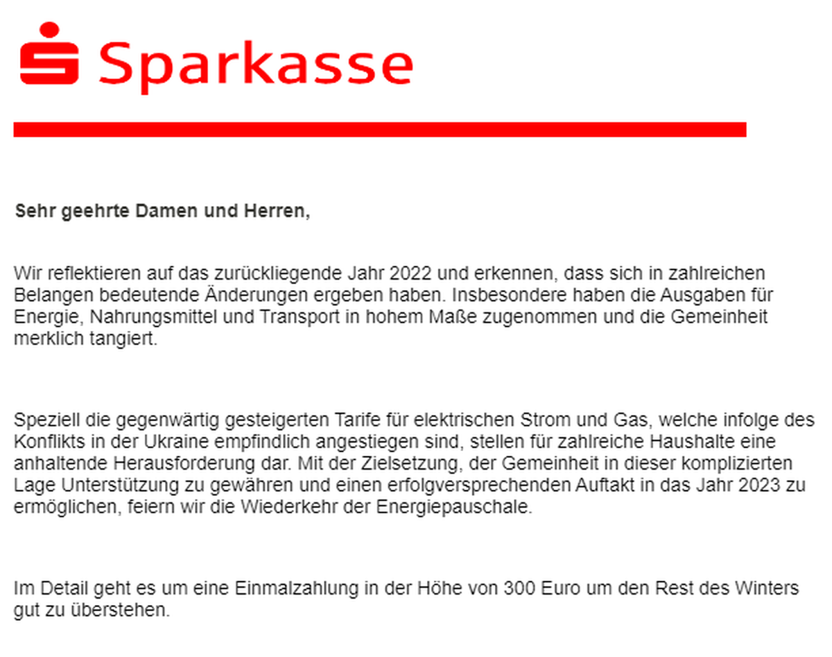 In der Mail ist von der "Wiederkehr der Energiepreispauschale die Rede".