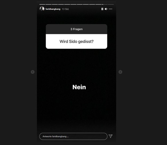 Farid Bang antwortet auf Instagram auf die Frage eines Fans.