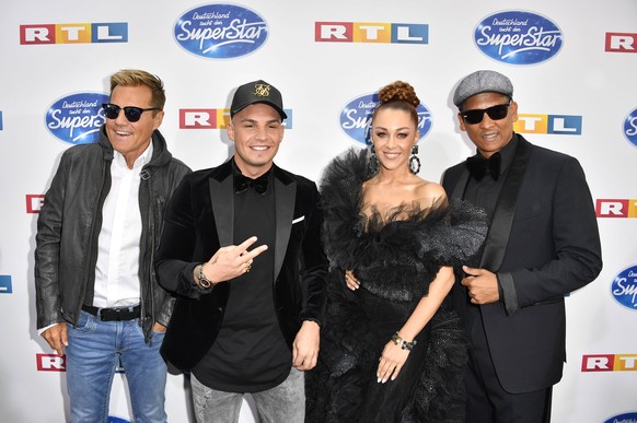 Dieter Bohlen, Pietro Lombardi, Oana Nechiti und Xavier Naidoo bei der Ankunft zum Finale der 16. Staffel der RTL-Castingshow Deutschland sucht den Superstar / DSDS 2019 im MMC Coloneum. K�ln, 27.04.2 ...